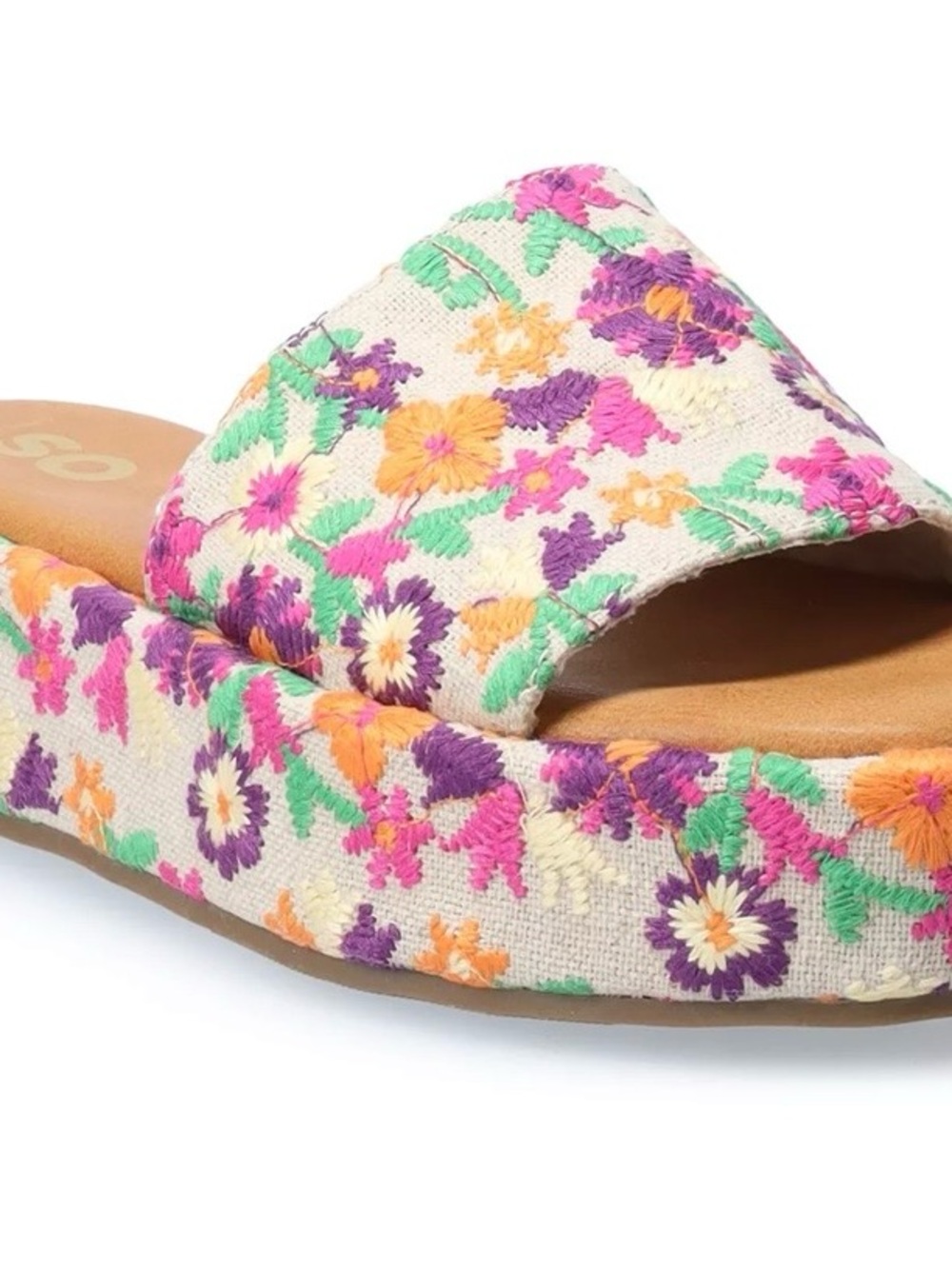SO Floral Embroidered Slide Sandal - Cream Multi